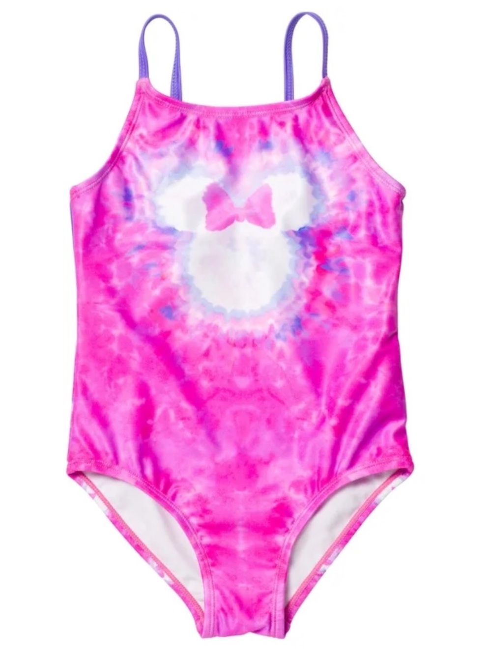 NWT Disney Junior Minnie One-Piece Swimsuit in Bright Pink Tie-Dye Size 14/16
